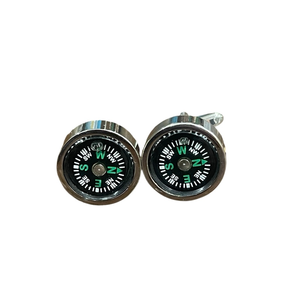 Working Silver Tone Compass Cufflinks Nautical Camping Outdoor